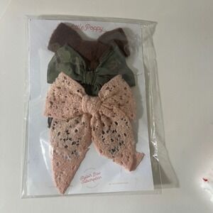 Little Poppy Co Isla Bow Clip Set NIP Pink Olve Brown